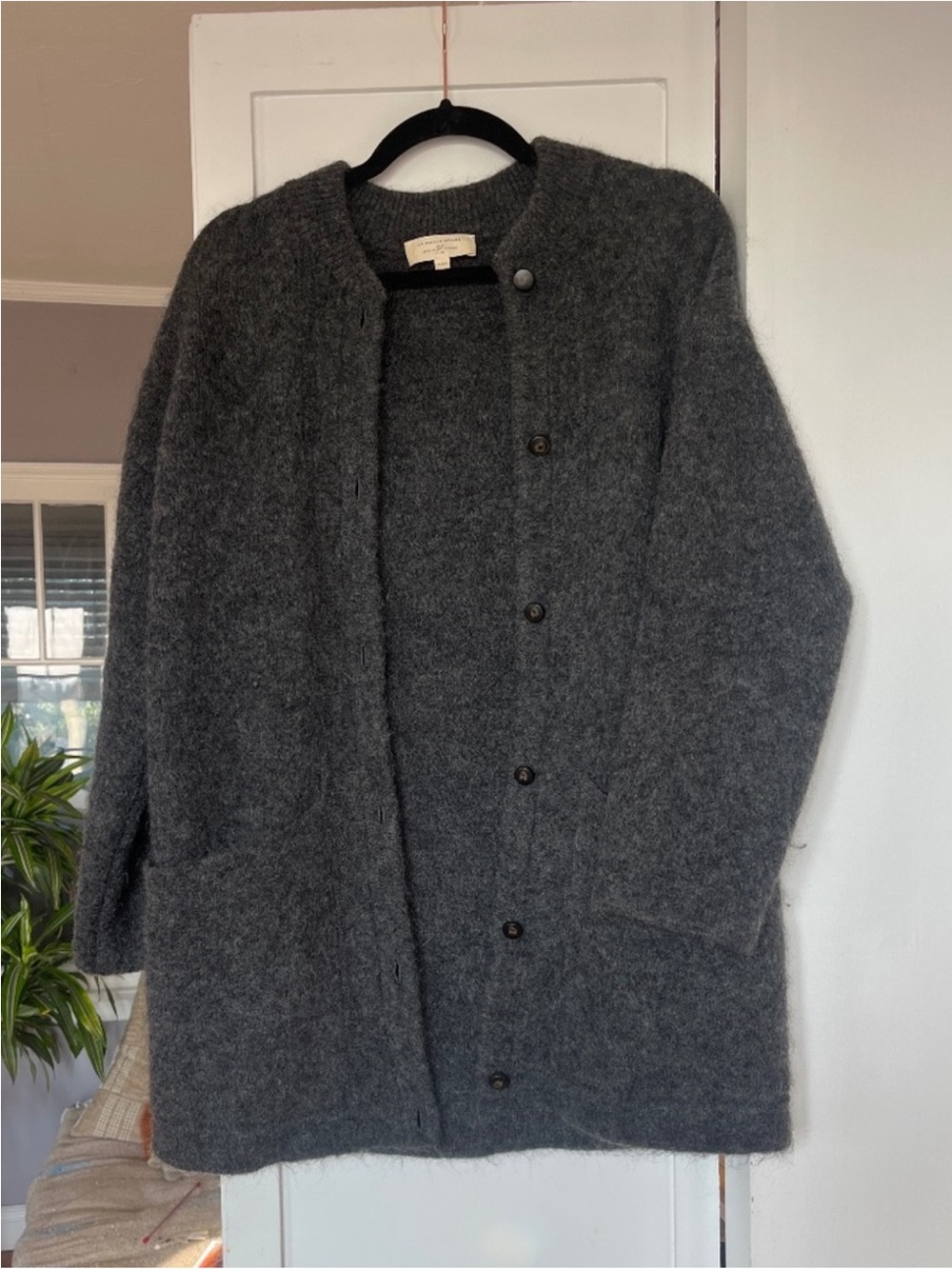 Sezane Charcoal Gray Wool Blend Long Button Cardigan Coat